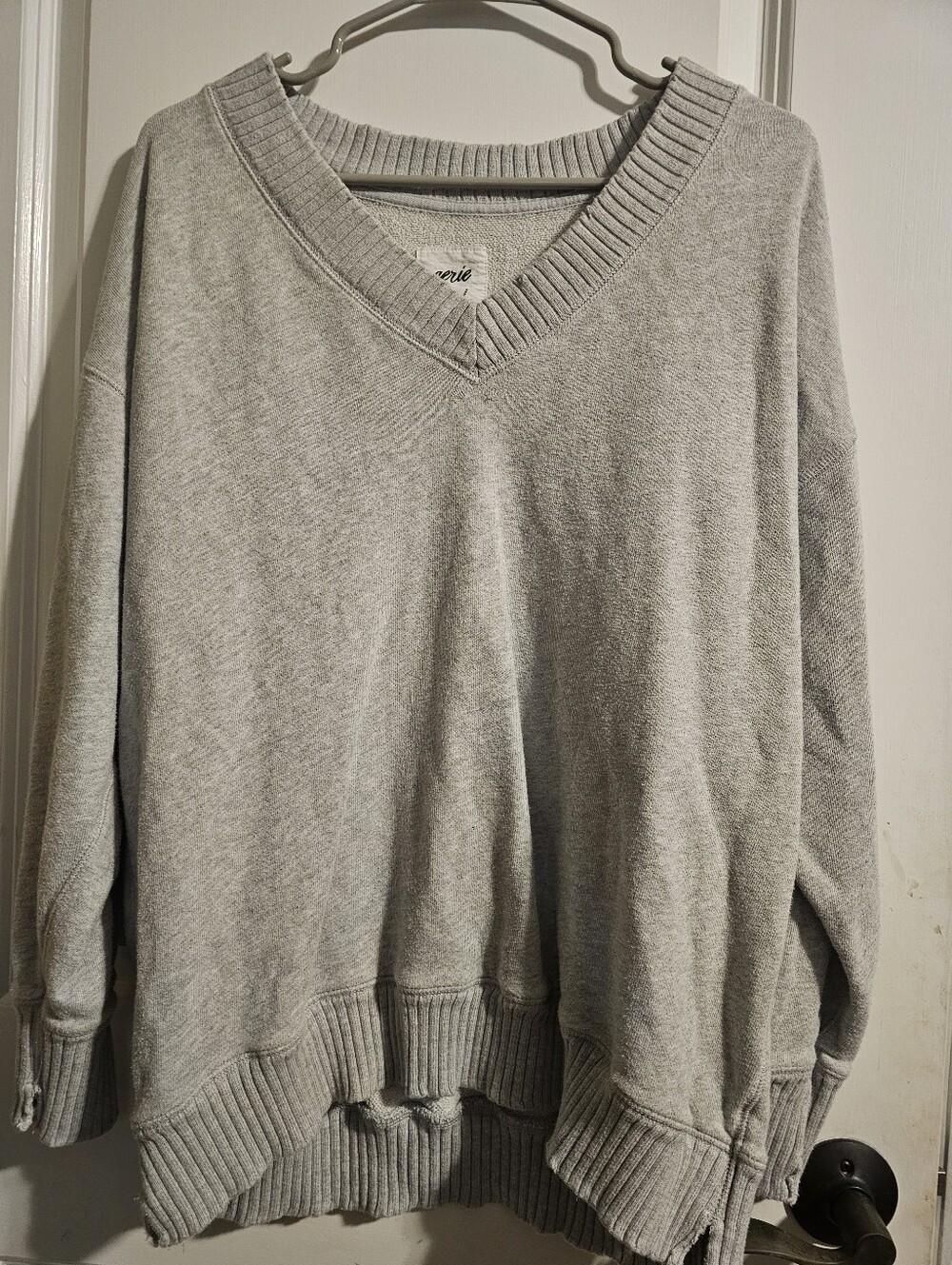 aerie Light Gray V-Neck Sweatshirt